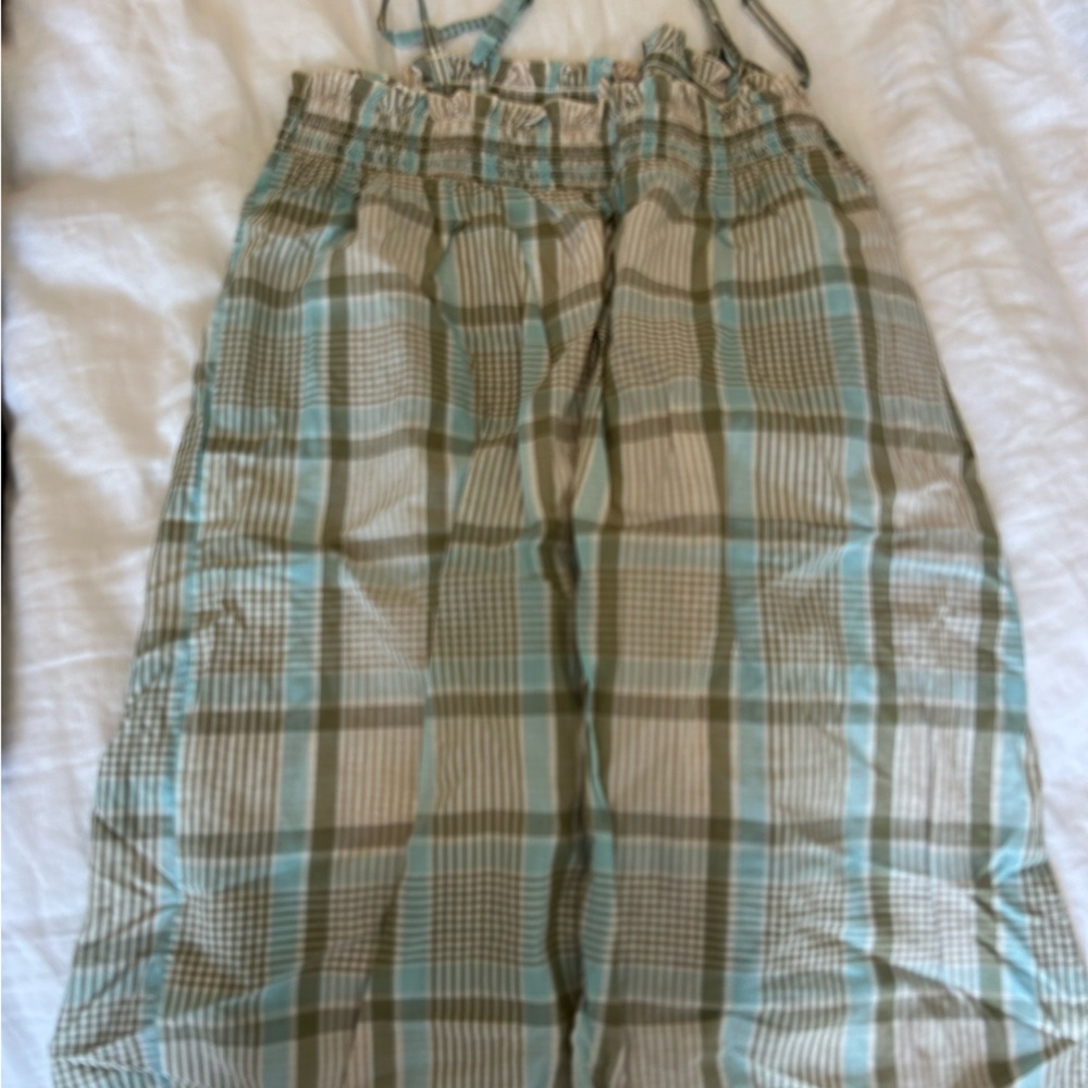 Plaid Sleeveless Nightgown in Blue and Tan